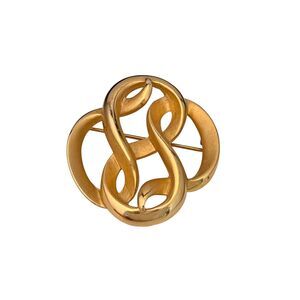 Vintage 1980s Erwin Pearl Brooch Abstract Scroll Modernist Gold Tone - 1I